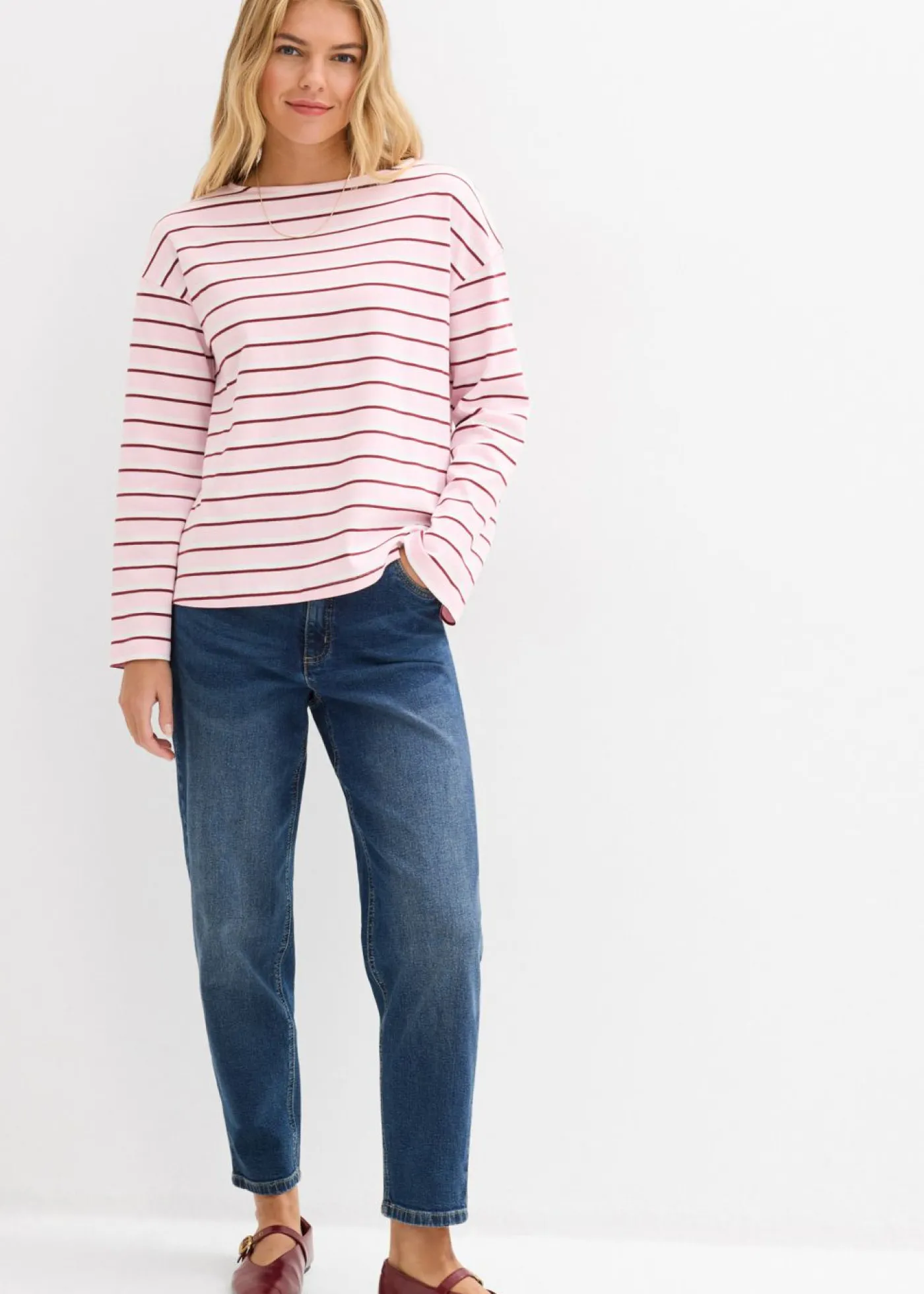 bonprix bonprix Vaqueros mom, high waist, cropped azul oscuro denim usado