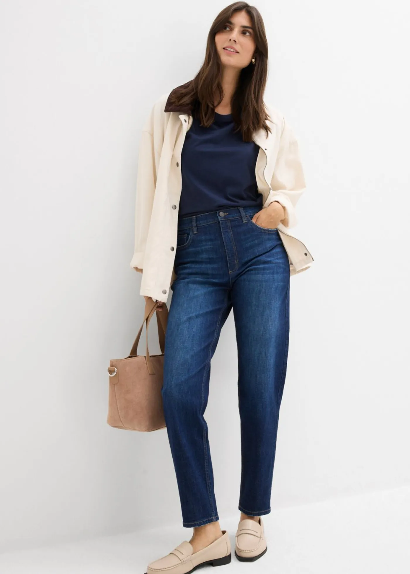 bonprix bonprix Vaqueros mom, high waist, cropped Azul oscuro denim Online