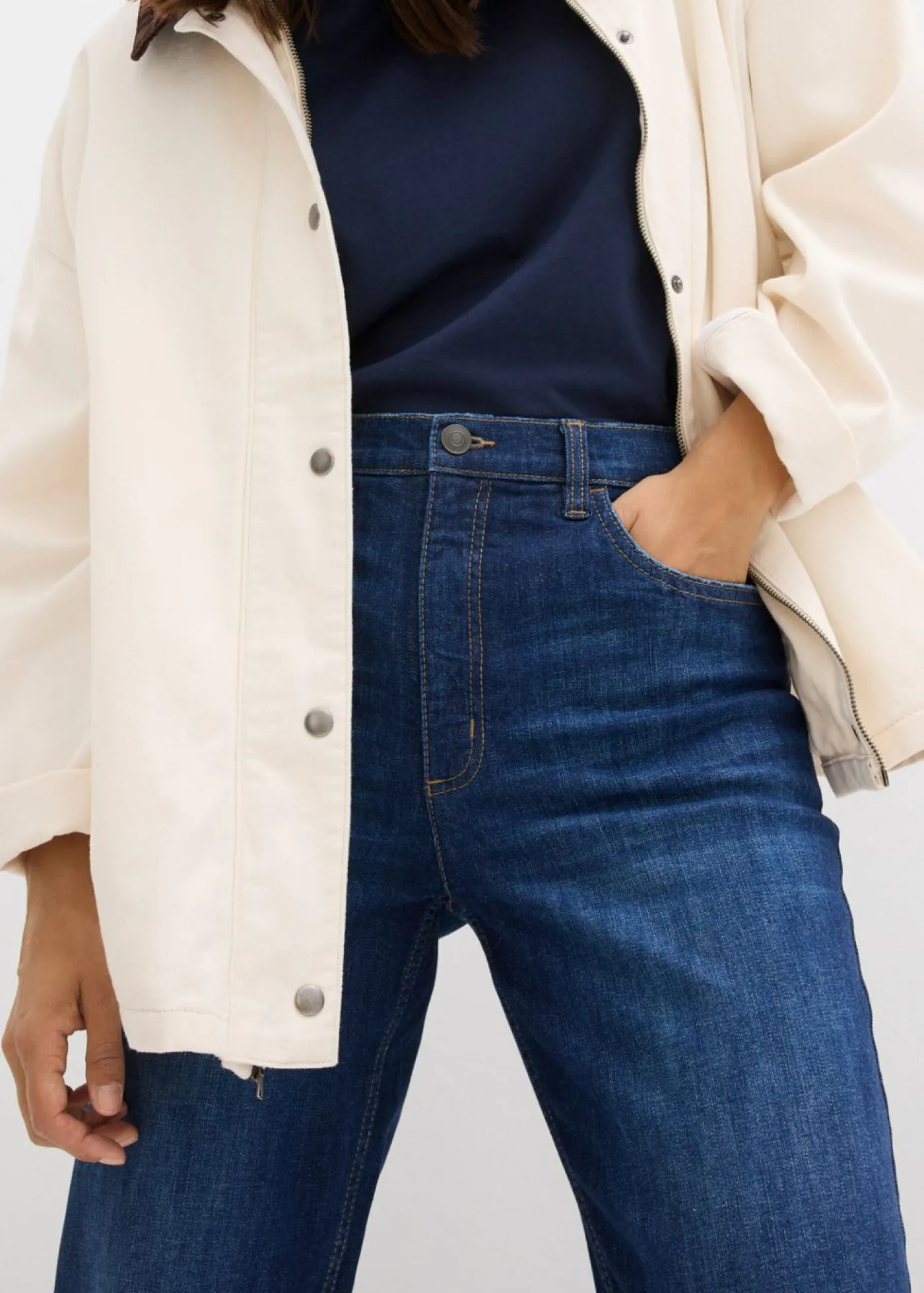 bonprix bonprix Vaqueros mom, high waist, cropped Azul oscuro denim Online