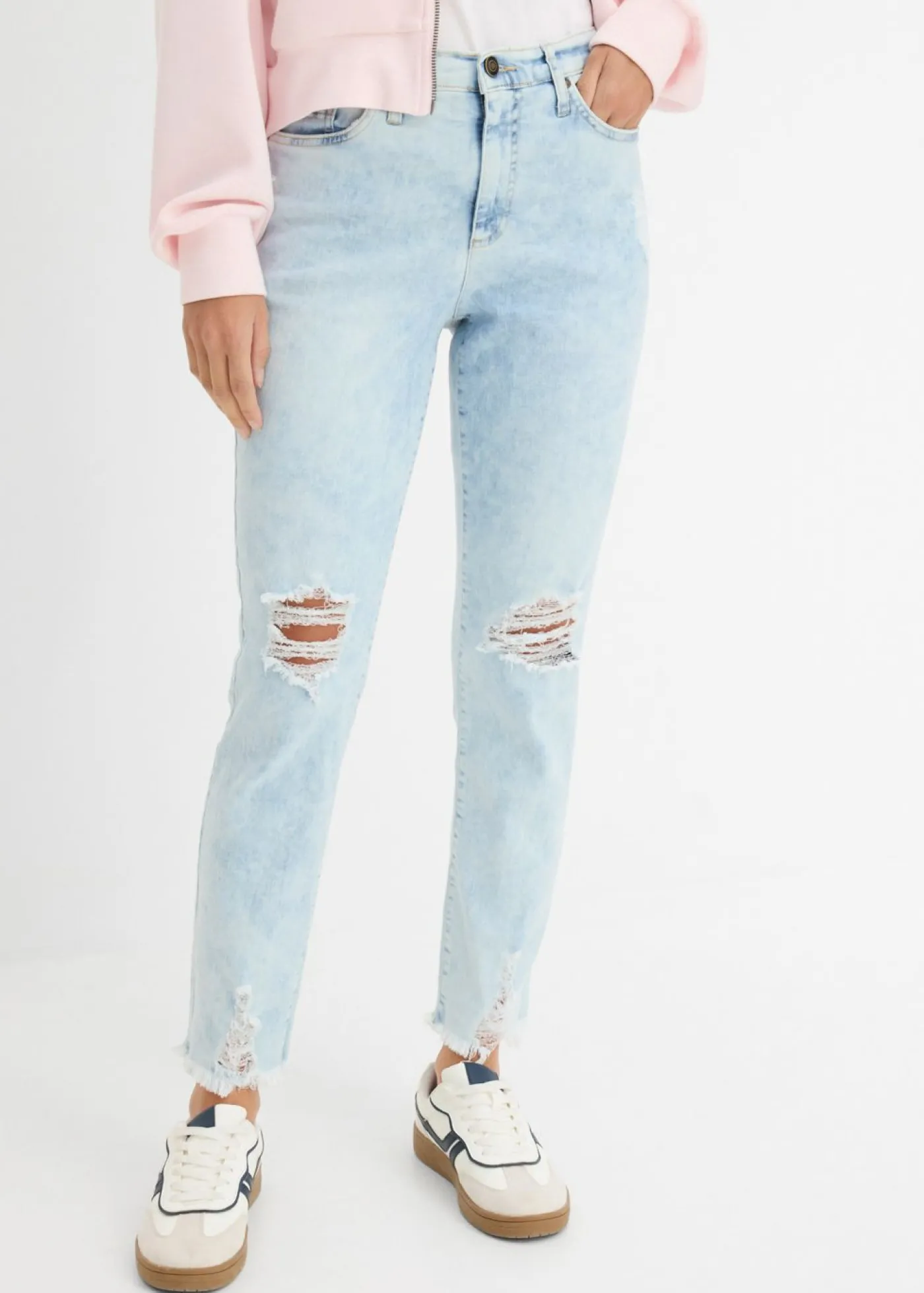 bonprix bonprix Vaqueros mom, high waist, con efecto roto Denim gris usado Best