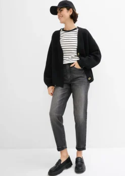 bonprix bonprix Vaqueros mom, high waist, low stretch, cropped negro denim usado New