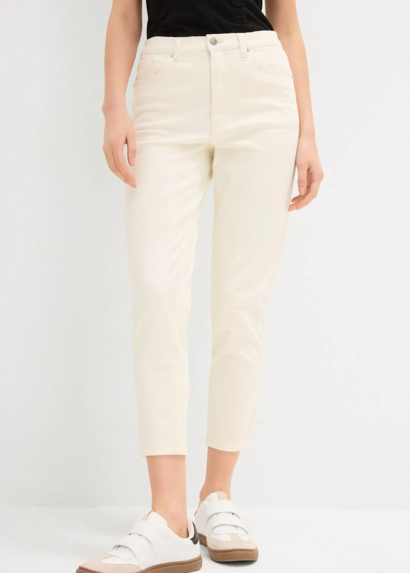 bonprix bonprix Vaqueros mom, high waist, low stretch, cropped Blanco lana Discount