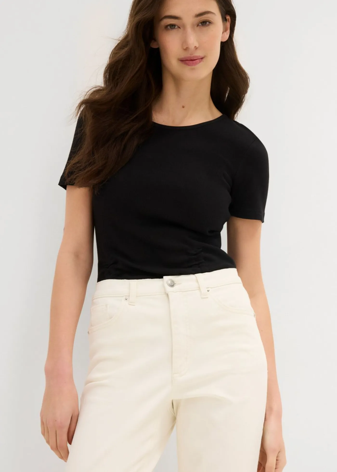 bonprix bonprix Vaqueros mom, high waist, low stretch, cropped Blanco lana Discount