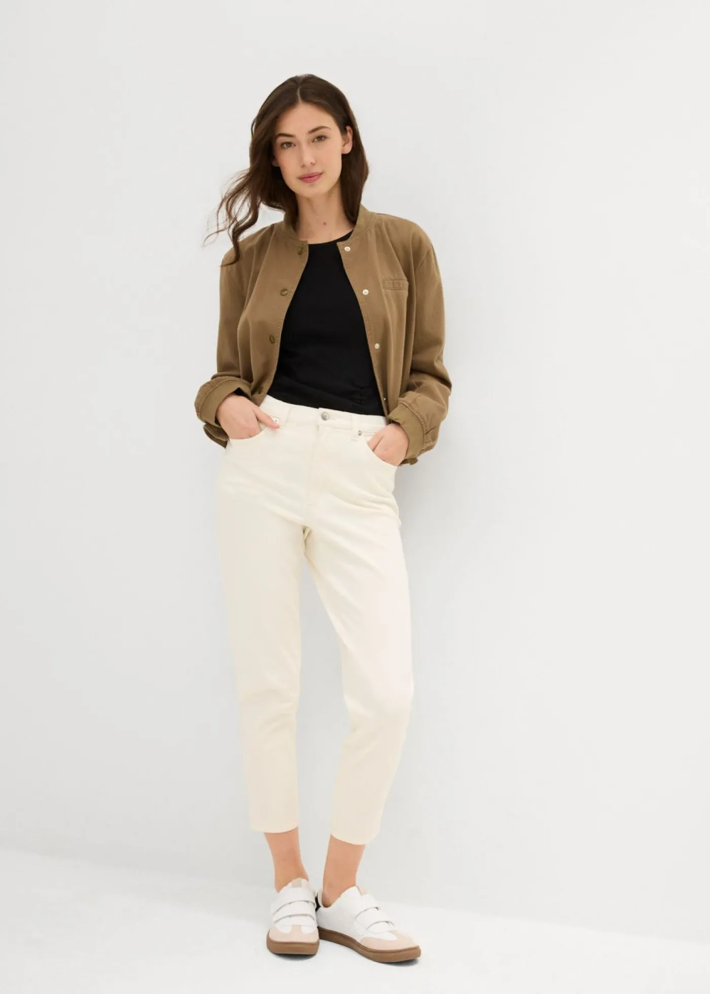 bonprix bonprix Vaqueros mom, high waist, low stretch, cropped Blanco lana Discount