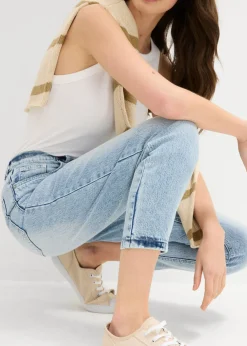 bonprix bonprix Vaqueros mom, high waist, low stretch, cropped azul hielo denim usado Outlet
