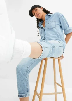 bonprix bonprix Vaqueros mom, high waist, low stretch, cropped azul hielo denim usado New