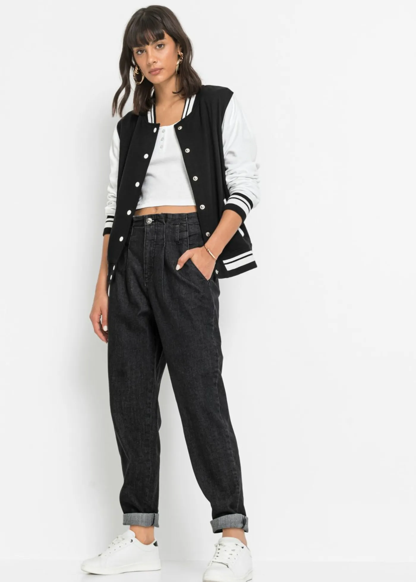 bonprix bonprix Vaqueros mom, talle alto, elásticos Negro denim New