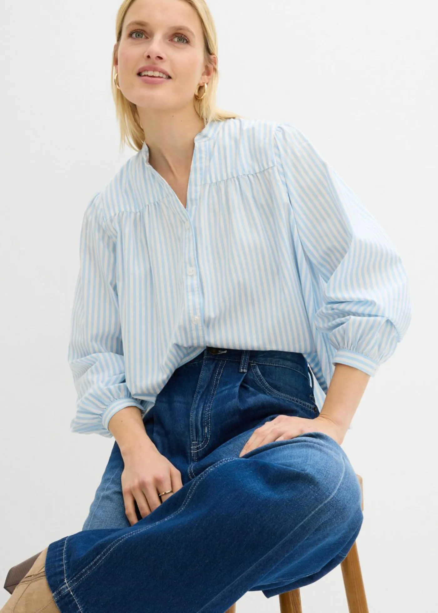 bonprix bonprix Vaqueros palazzo, super wide, de algodón azul oscuro denim usado Outlet