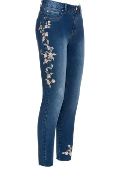 bonprix bonprix Vaqueros pitillo con largo acortado y talle medio Denim de flores Discount
