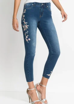 bonprix bonprix Vaqueros pitillo con largo acortado y talle medio Denim de flores Discount