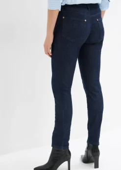 bonprix bonprix Vaqueros pitillo de algodón orgánico con talle medio Denim azul almirante desgastado Clearance