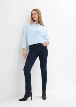 bonprix bonprix Vaqueros pitillo de algodón orgánico con talle medio Denim azul almirante desgastado Clearance