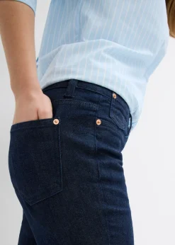 bonprix bonprix Vaqueros pitillo de algodón orgánico con talle medio Denim azul almirante desgastado Clearance