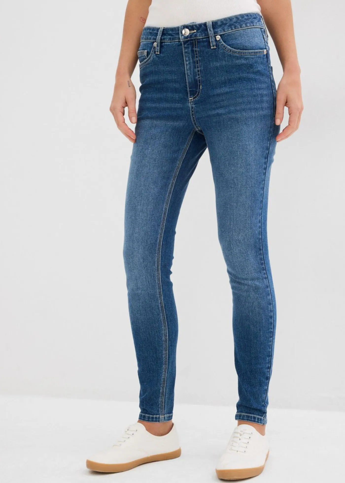 bonprix bonprix Vaqueros pitillo de tiro medio y corte cropped Azul piedra usado Best
