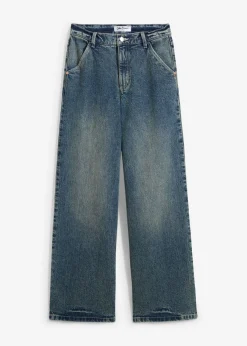 bonprix bonprix Vaqueros poco elásticos de pernera ancha y talle alto Denim desgastado Clearance