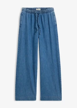 bonprix bonprix Vaqueros pull on, wide leg en algodón azul piedra con rayas Hot