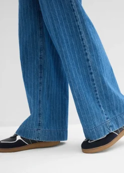 bonprix bonprix Vaqueros pull on, wide leg en algodón azul piedra con rayas Hot