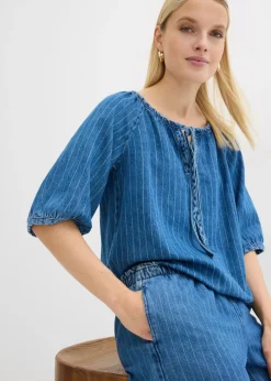bonprix bonprix Vaqueros pull on, wide leg en algodón azul piedra con rayas Hot