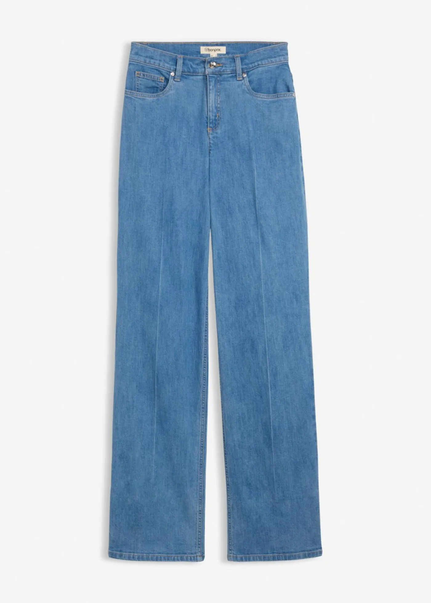 bonprix bonprix Vaqueros rectos con corte holgado, talle medio y largo completo azul claro denim Online
