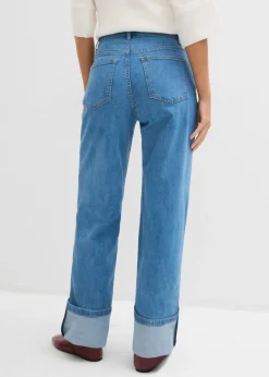 bonprix bonprix Vaqueros rectos con corte holgado, talle medio y largo completo azul claro denim Online