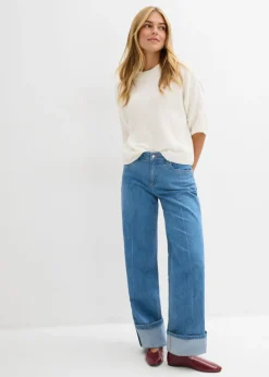 bonprix bonprix Vaqueros rectos con corte holgado, talle medio y largo completo azul claro denim Online