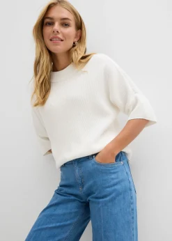 bonprix bonprix Vaqueros rectos con corte holgado, talle medio y largo completo azul claro denim Online