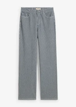bonprix bonprix Vaqueros rectos con corte holgado, talle alto y diseño de rayas denim intenso-blanco con rayas Sale