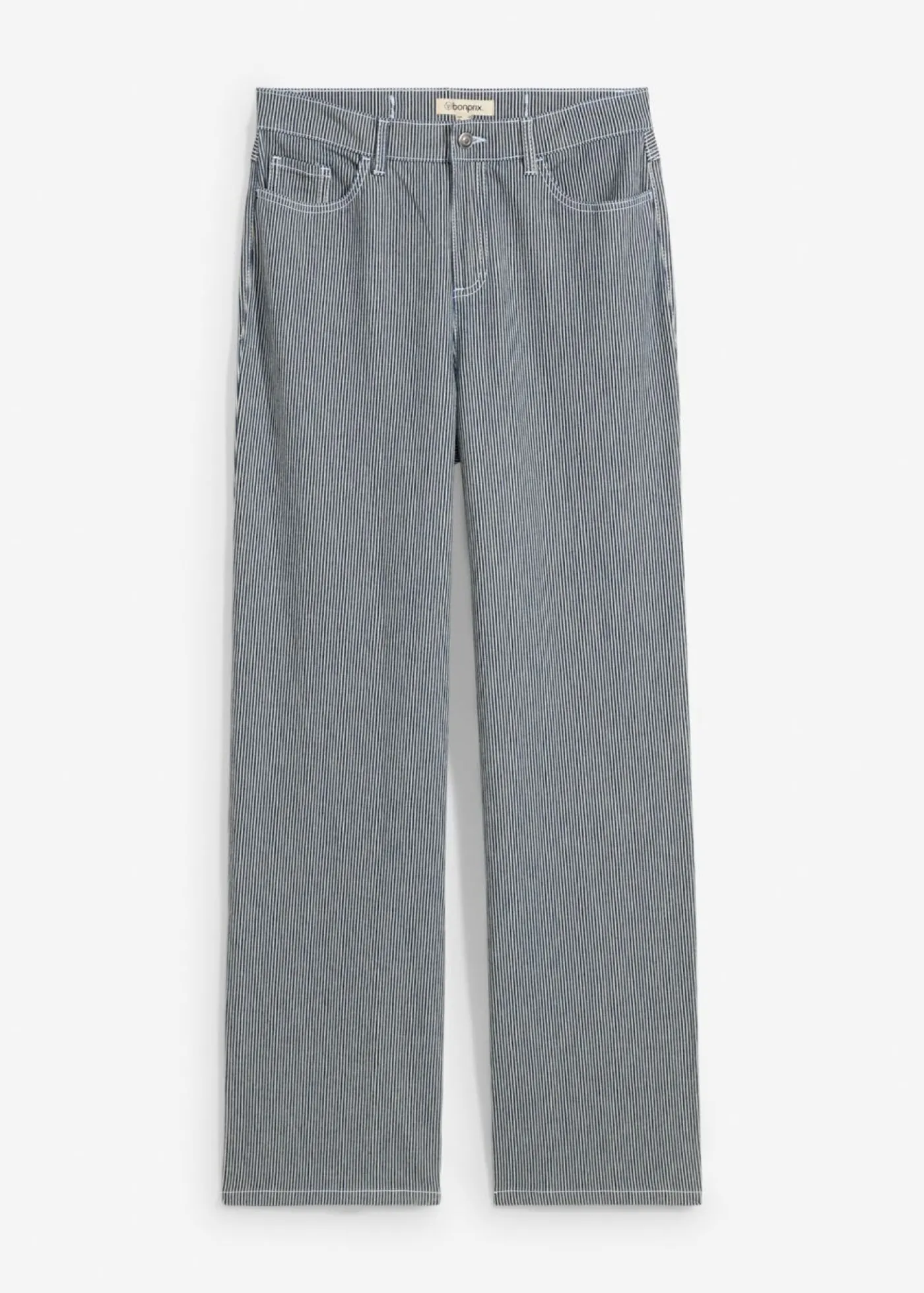 bonprix bonprix Vaqueros rectos con corte holgado, talle alto y diseño de rayas denim intenso-blanco con rayas Sale