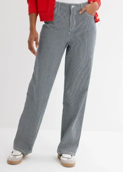 bonprix bonprix Vaqueros rectos con corte holgado, talle alto y diseño de rayas denim intenso-blanco con rayas Sale