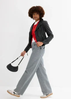 bonprix bonprix Vaqueros rectos con corte holgado, talle alto y diseño de rayas denim intenso-blanco con rayas Sale