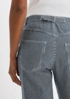 bonprix bonprix Vaqueros rectos con corte holgado, talle alto y diseño de rayas denim intenso-blanco con rayas Sale