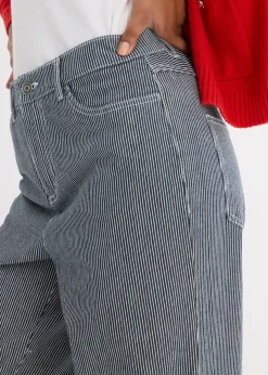 bonprix bonprix Vaqueros rectos con corte holgado, talle alto y diseño de rayas denim intenso-blanco con rayas Sale