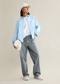 bonprix bonprix Vaqueros rectos con corte holgado, talle alto y diseño de rayas denim intenso-blanco con rayas Sale