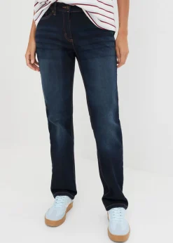 bonprix bonprix Vaqueros rectos con talle medio y cintura cómoda Azul oscuro denim Online