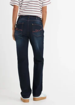 bonprix bonprix Vaqueros rectos con talle medio y cintura cómoda Azul oscuro denim Online