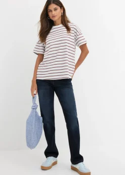 bonprix bonprix Vaqueros rectos con talle medio y cintura cómoda Azul oscuro denim Online