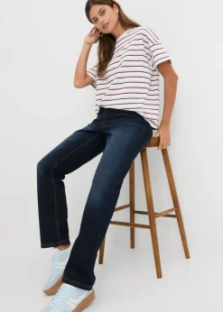 bonprix bonprix Vaqueros rectos con talle medio y cintura cómoda Azul oscuro denim Online
