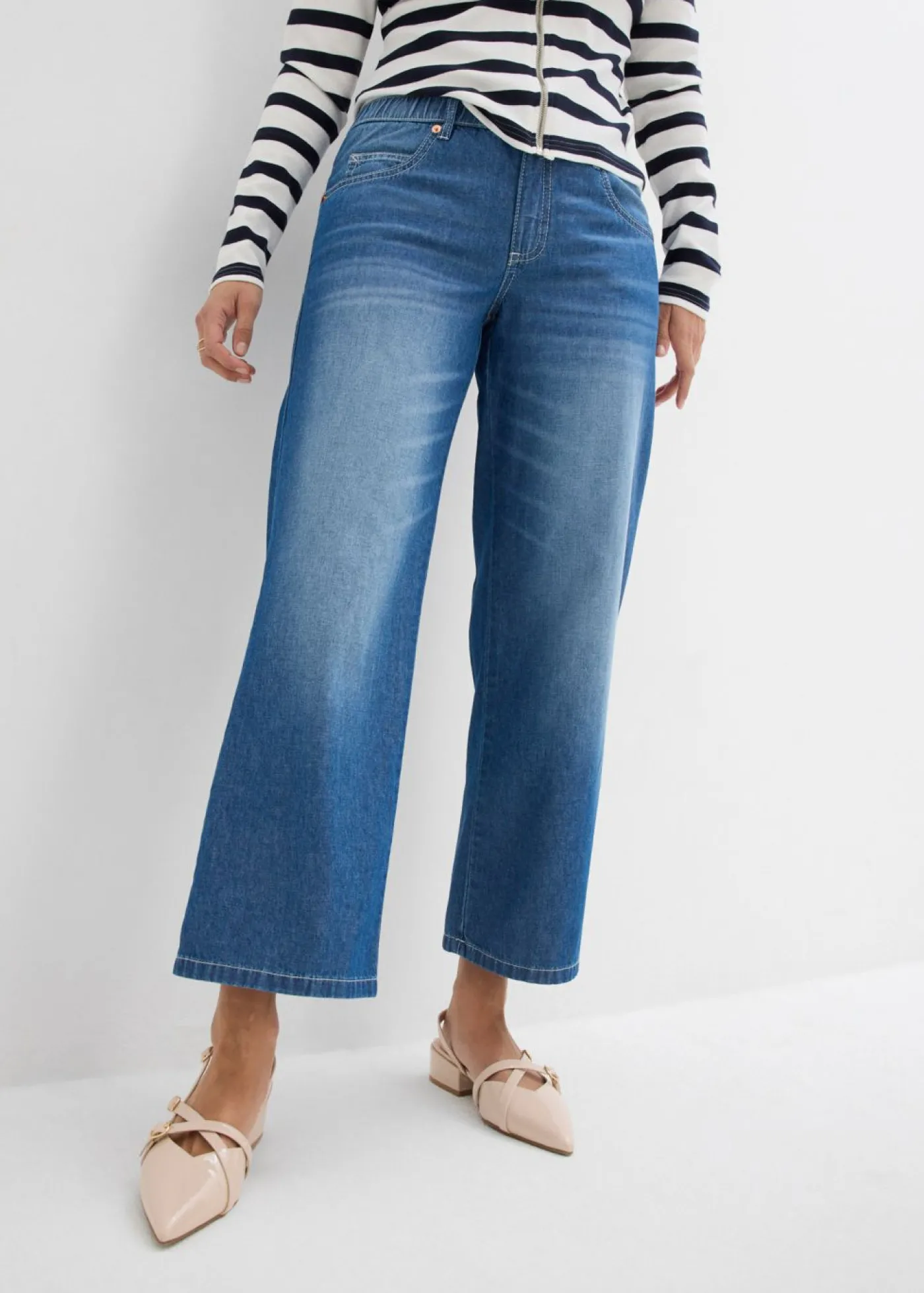 bonprix bonprix Vaqueros rectos con talle medio, cinturilla cómoda y material elástico Azul piedra usado Outlet