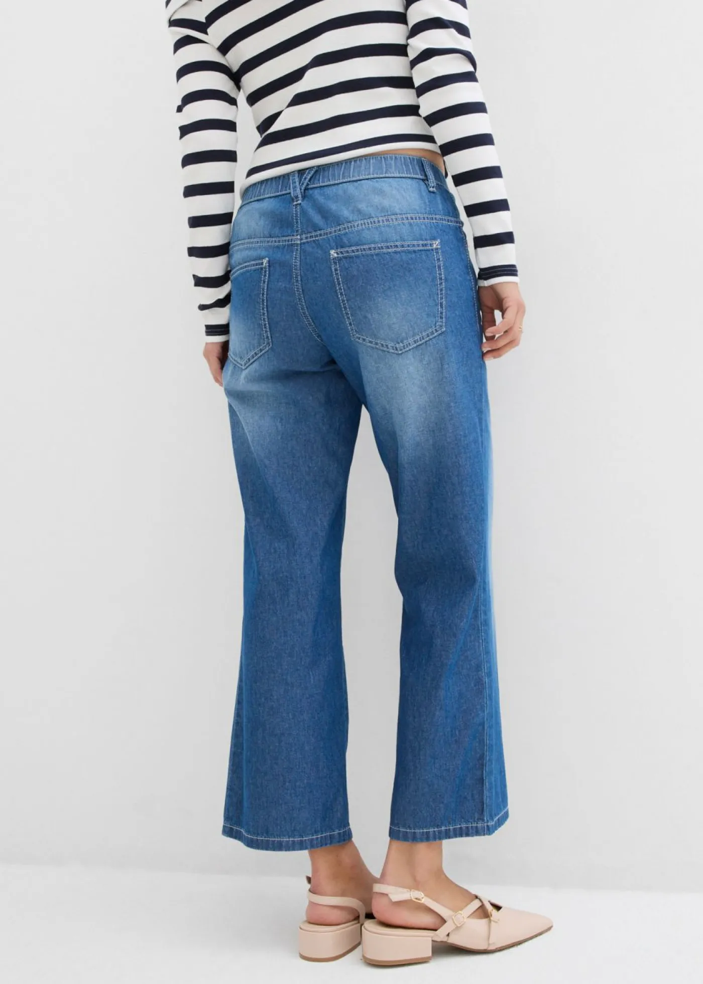 bonprix bonprix Vaqueros rectos con talle medio, cinturilla cómoda y material elástico Azul piedra usado Outlet