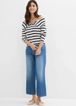 bonprix bonprix Vaqueros rectos con talle medio, cinturilla cómoda y material elástico Azul piedra usado Outlet