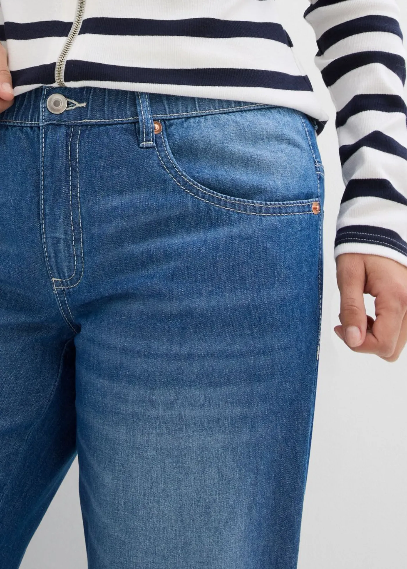 bonprix bonprix Vaqueros rectos con talle medio, cinturilla cómoda y material elástico Azul piedra usado Outlet
