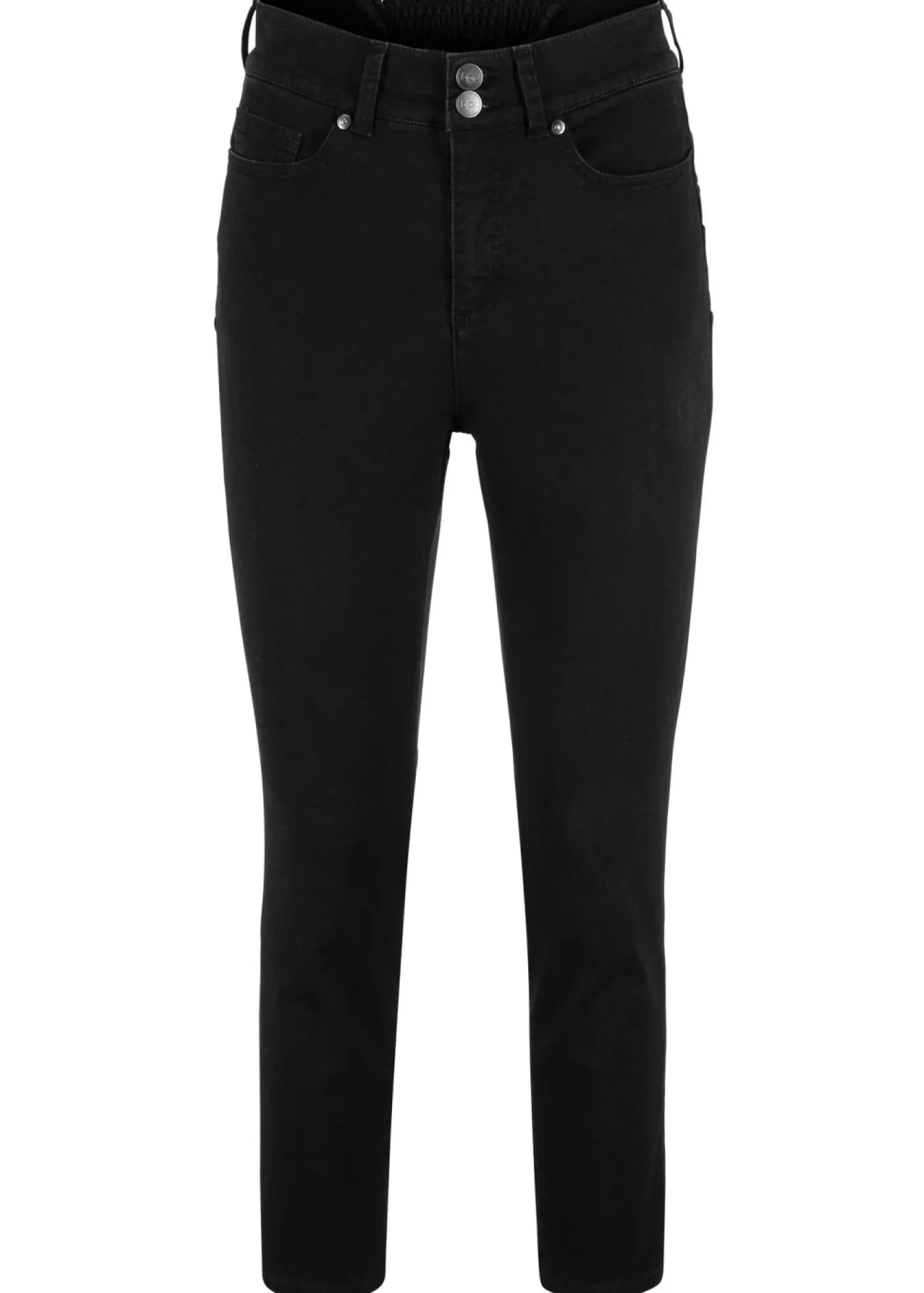 bonprix bonprix Vaqueros rectos con talle medio y cintura cómoda denim negro Online
