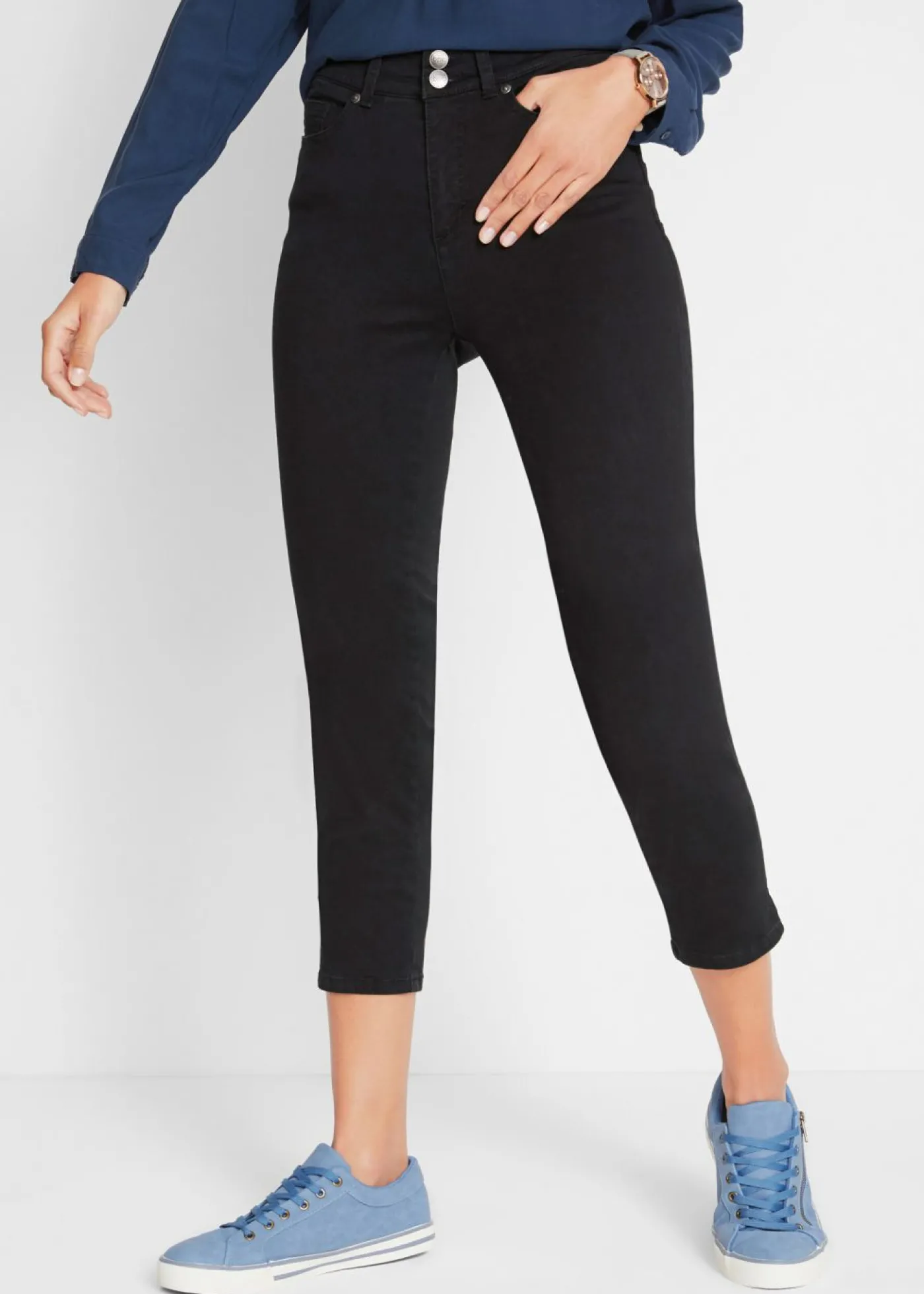 bonprix bonprix Vaqueros rectos con talle medio y cintura cómoda denim negro Online