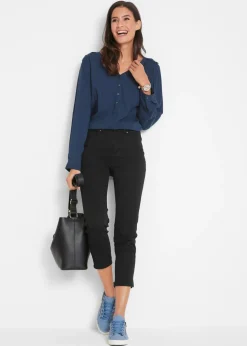 bonprix bonprix Vaqueros rectos con talle medio y cintura cómoda denim negro Online