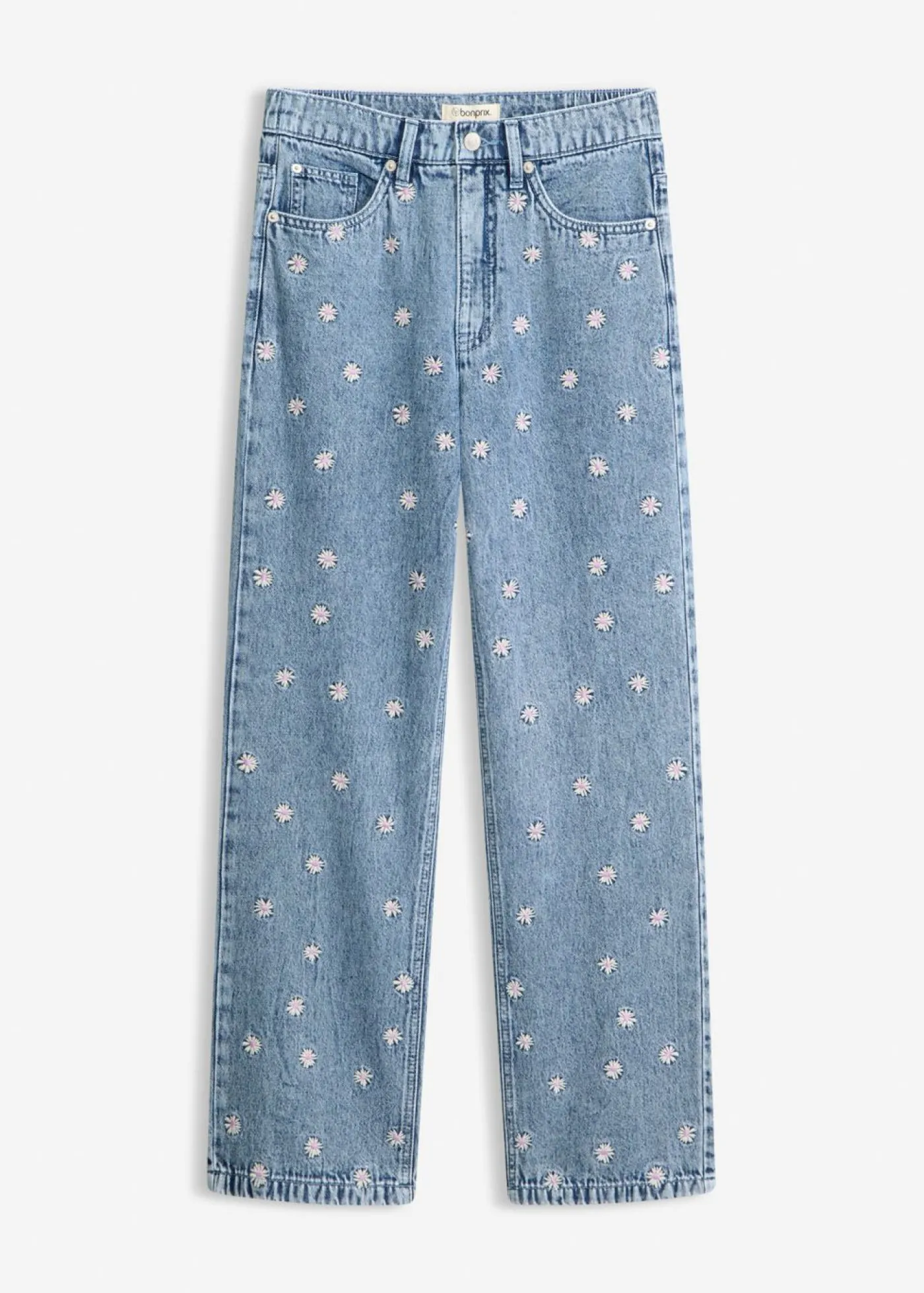 bonprix bonprix Vaqueros rectos de algodón con talle alto Denim claro desgastado Clearance