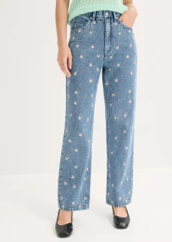 bonprix bonprix Vaqueros rectos de algodón con talle alto Denim claro desgastado Clearance