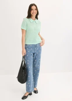 bonprix bonprix Vaqueros rectos de algodón con talle alto Denim claro desgastado Clearance