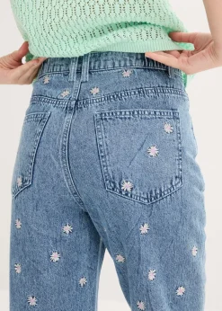 bonprix bonprix Vaqueros rectos de algodón con talle alto Denim claro desgastado Clearance