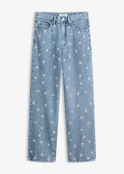 bonprix bonprix Vaqueros rectos de algodón con talle alto Denim claro desgastado Clearance