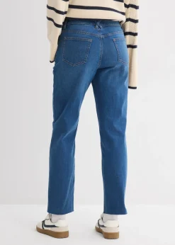 bonprix bonprix Vaqueros rectos de algodón orgánico con talle medio y largo cropped Azul piedra usado Online